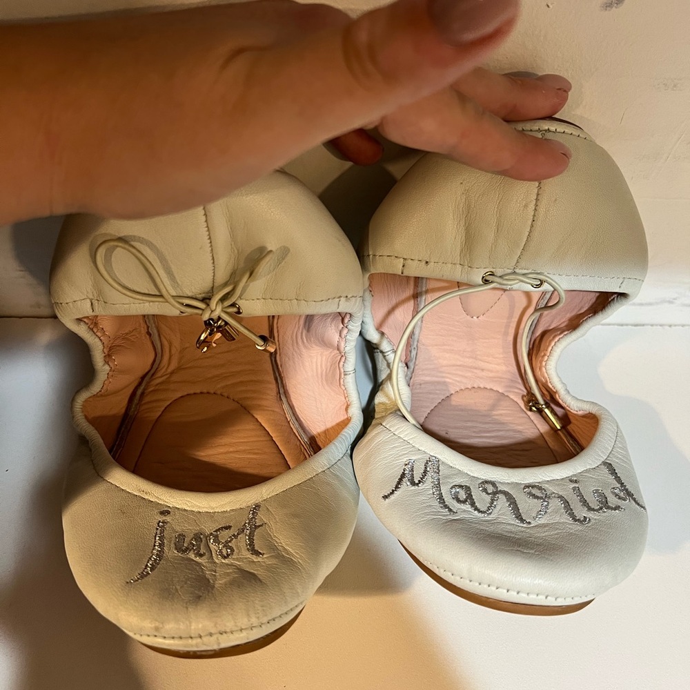 Kate Spade mint Just Married foldable flats size 10